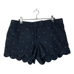 J. Crew Navy Blue White Star Linen Scallop Hem Shorts 12